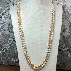60” AB Orange and White Faceted Glass Bead Necklace